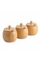 Bamboo 3-Piece Honey Jar Set with Lids - Spice Container with Wooden Spoon - Natural Bamboo Storage Container - Breakfast Serving Set - 4