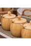 Bamboo 3-Piece Honey Jar Set with Lids - Spice Container with Wooden Spoon - Natural Bamboo Storage Container - Breakfast Serving Set - 2