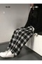 Loose Fit Elastic Waist Striped Checkered Black Plaid Model Sweatpants - 2