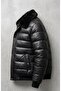 Black Leather Bomber Coat with Fur Detail - 4