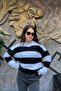 Oversize Striped Crew Neck Hair Braided Knitwear Sweater Sun526 - 5