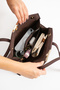 Brown Suede Women's Baguette Shoulder Bag with Large Internal Volume and Zippered Compartment, Daily Handbag - 3