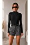 Women's Black Half-Fishnet Bottomed Snap-Back Low-Cut Camisole Fabric Blouse - 3