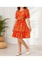 Girl's Floral Patterned Short-Sleeved Belted Flared Skirt Lined Dress - 4