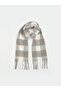 Vizyon New Season Ecru Plaid Patterned Women's Scarf