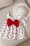 Baby Girl Dress Set Cherry Patterned Sirtta 2-Piece Set with Bow Detail and Hat - 2