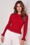 Red Lace Detailed and Ribbed Crew Neck Knitwear Blouse - 2