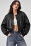 Bomber Textured Zippered Double Pocket Black Leather Jacket