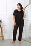 Women's Large Size Short Sleeve Combed Cotton Pajama Set Black - 2