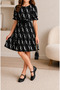 Girl's Cheek-Patterned Short-Sleeved Belted Flared Skirt Lined Dress