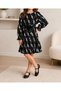 Girl's Floral Patterned Long-Sleeved Belted Flared Skirt Lined Dress