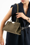 Khaki Suede Women's Baguette Shoulder Bag with Large Internal Volume and Zippered Compartment, Daily Handbag - 2