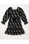 Girl's Floral Patterned Long-Sleeved Belted Flared Skirt Lined Dress - 5
