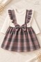 Baby Girl Dress Set Plaid Patterned Dress with Bow and Lace Detail - 2