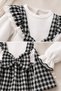 Baby Girl Dress Set Houndstooth Patterned Dress with Bow and Lace Detail - 4