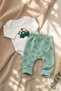 Baby Boy 100% Cotton Car Green Patterned 2-Piece Set - Long Sleeve Bodysuit and Stretchy Pants Set - 4