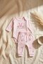 Baby Girl 100% Cotton Rabbit Pink Patterned 2-Piece Set - Long Sleeve Bodysuit and Stretchy Pants Set - 2