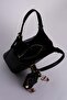 Black Beaded Mini Wallet Detailed Leather Hand and Shoulder Bag - 5