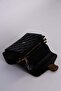 Black Quilted Patterned Hand and Shoulder Bag with Gold Detail - 5