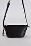Black Leather Bag with Charm Detail