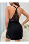 Women's strappy low-cut lace viscose short nightgown - 3