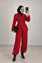 Waist Detailed Blazer Jacket and Trousers Two-Piece Set in Red - 2