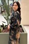 Cloud Pattern Vegan Silk Dress with Covered Shoulders - 3