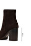 Women's Brown Zippered Thick Heeled Suede Leather Boots Wf210010Ds - 4