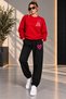 Women's Winter Sweatshirt Tracksuit Set Oversize 2 Thread Seasonal Sweatpants with Written Minimal Heart Print