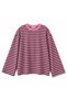 Women's Long Sleeve Crew Neck Striped Pink Oversize T-Shirt - 2