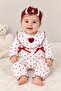 Baby Girl Heart Patterned Ruffle Long Sleeve Romper and Headband 2 Piece Set 3-12 Months
