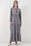 T1627 Collar Lace-Up Dress - Gray - 4