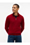 Men's Regular Fit Stand Collar Long Sleeve Red Sweater