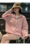 3 Thread Pink Peace Bow Pattern Half Zipper Sweatshirt - Printed Oversize Stand Collar - 4