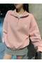 3 Thread Pink Peace Bow Pattern Half Zipper Sweatshirt - Printed Oversize Stand Collar - 7