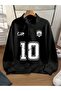 Black 10 Soccer Never Give up Half-Zip Sweatshirt - Printed Oversized Stand Collar