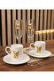 Double Coffee Cup and Coffee Side Glass Set Embossed with Metal Figures - 4