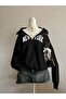 3 Thread Black New York Half-Zip Sweatshirt - Printed Oversize Stand Collar - 5