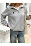 3 Thread Gray Shah at Logo Half-Zip Sweatshirt - Printed Oversize Stand Collar