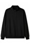 Black Basic Plain Half-Zip Sweatshirt - Oversized Stand-Up Collar - 3