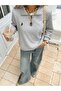 3 Thread Gray Shah at Logo Half-Zip Sweatshirt - Printed Oversize Stand Collar - 4