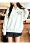 3 Thread White Kawaii Cat Half-Zip Sweatshirt - Printed Oversize Stand Collar - 3