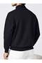 Black Basic Plain Half-Zip Sweatshirt - Oversized Stand-Up Collar - 2