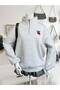3 Thread Gray Cherry Pattern Half-Zip Sweatshirt - Printed Oversize Stand Collar