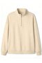 3 İplik Beige Basic Plain Half-Zip Sweatshirt - Oversize Stand-Up Collar - 3