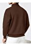 3 Thread Brown Basic Plain Half-Zip Sweatshirt - Oversized Stand-Up Collar - 2