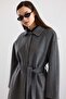 Shirt Collar Oversize Medium Length Coat Dark Gray 3194 - 4