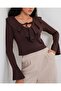 Women's Long Sleeve Crop Blouse 979 - Brown - 4