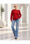 Women's Red Oversize Star Patterned Long Soft Textured Sweater Hzl28W-Wm3301 - 2