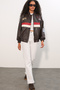 0698 Printed Faux Leather Bomber Jacket - Brown